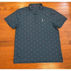 William Murray Golf Polo Shirt Mens XL Teal Geometric Print AOP Performance