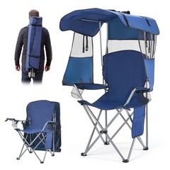 Folding Camping Chair w/ Canopy Shade Cup Holders 330 lb Portable
