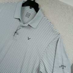 Callaway Polo Shirt Mens XLT Teal/White Stripe Opti-Dri Short Sleeve Golf Top