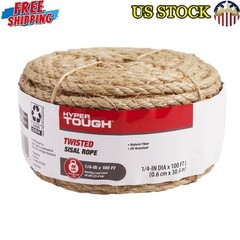 Sisal Twisted Rope 1/4in x 100ft Natural Fiber UV Resistant Gardening Shipping