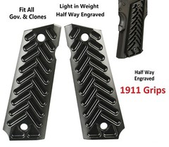 Aluminum Anodized Black None Skeleton 1911 Grips Fit Gov/Clones Full Size