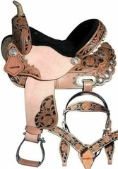 Leather Western Barrel Racing Horse Saddle With Tack Set Size, 14″ to 18″ Inch.