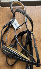 Horze Matte Leather Snaffle Bridle Full Size Black/Gold 10006-BL/GO-XF