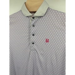 Greyson Mens Geometric Print Golf Polo Shirt Purple Pink Logo Small