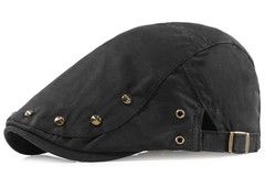 Rivet Newsboy Caps Cotton for Men Flat Ivy Gatsby Cap Irish One Size Black