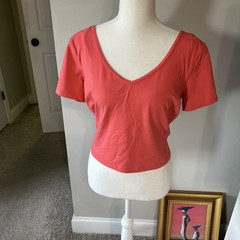 Lululemon Align T-Shirt Orange Nulu Cropped V-Neck Short Sleeve Yoga Top Sz 10