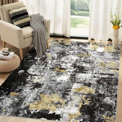 Abstract 5×7 Area Rug: Machine Washable Non Slip Ultra Thin Low-Pile Carpet, …