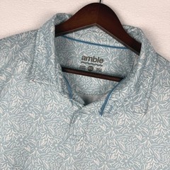 Amble Polo Shirt Mens XXL Blue Floral Performance Short Sleeve Golf Top