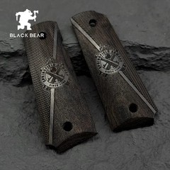 Ebony 1911 Grips with Springfield Style Emblem Engraving Full Size for 1911