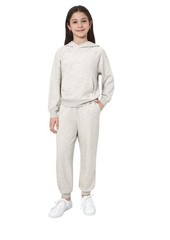 Mondetta Youth Kid’s 2 Piece Fleece Outfit Set, Hoodie and Jogger (White,