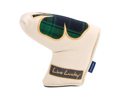 New Black Clover Live Lucky Tartan White/Green Leather Blade Putter Headcover