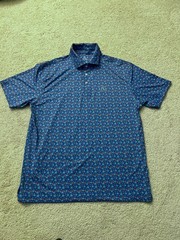 Rhoback Mens Polo The Snowbird Light blue Flamingos Palm Tree Print LARGE L NWOT