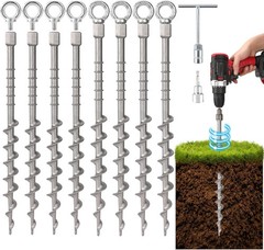 8 Pack 14″ Screw In Ground Anchors Heavy Duty Aluminum Tent Stakes