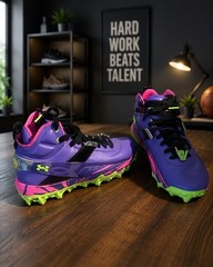 Under Armour Boys Baseball Cleats Size 6.5 Purple And Neon Green